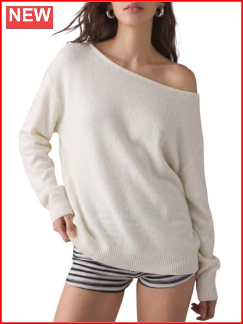 Oversized Cashmere Blend Pullover Sweater Boat Neck Knit Long Sleeve